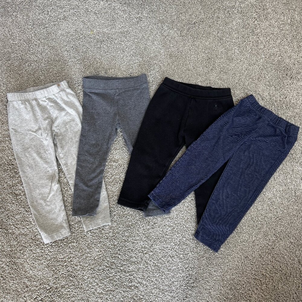 Four pants, Size 2T, Various brands, & colors: black, lite gray, darkgray, blue